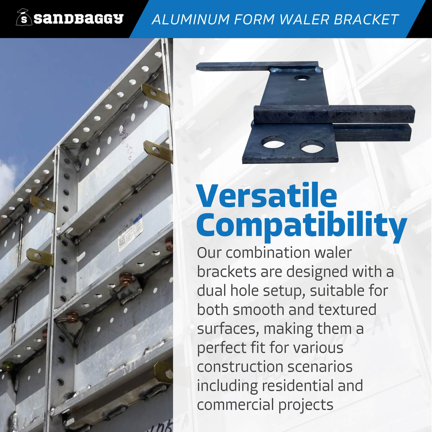 Aluminum Concrete Form Waler Brackets | Sandbaggy