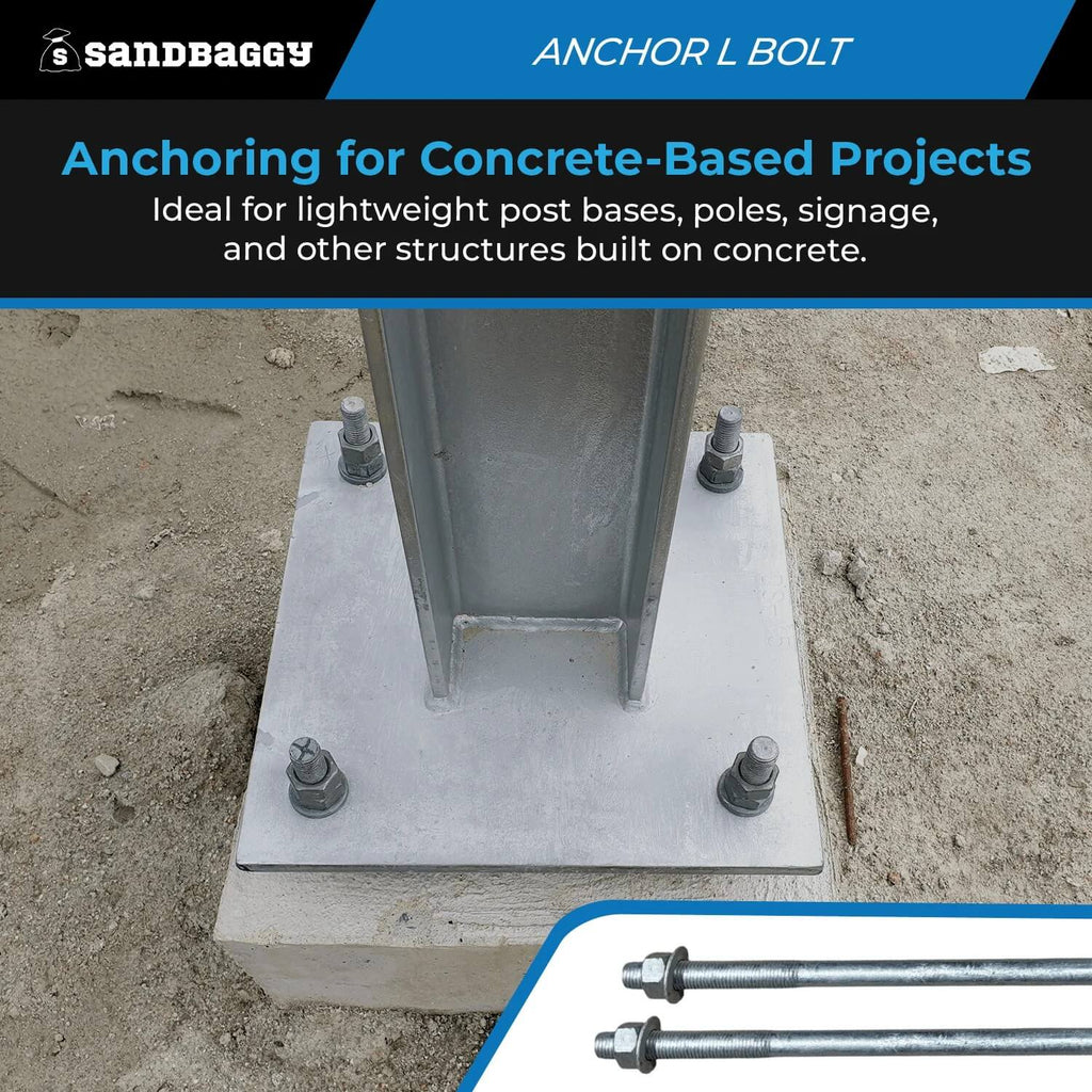 5/8" x 8" Threaded Concrete Anchor L-Bolts (Nuts & Washers Included) - Galvanized