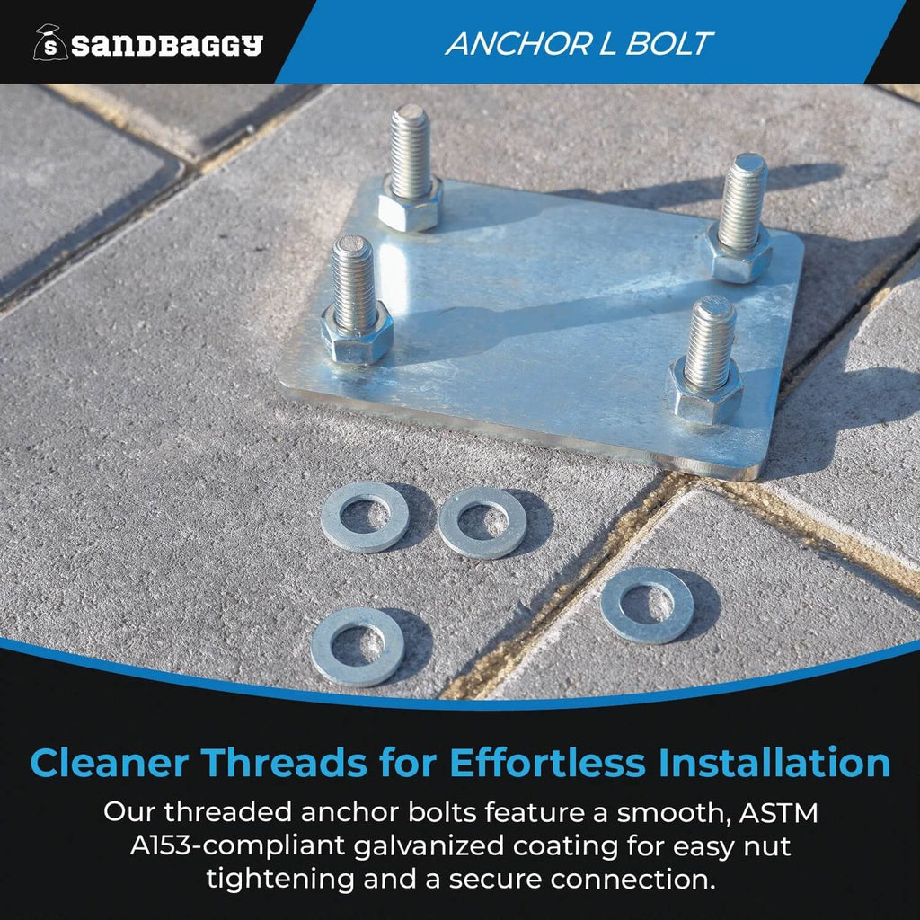 5/8" x 8" Threaded Concrete Anchor L-Bolts (Nuts & Washers Included) - Galvanized