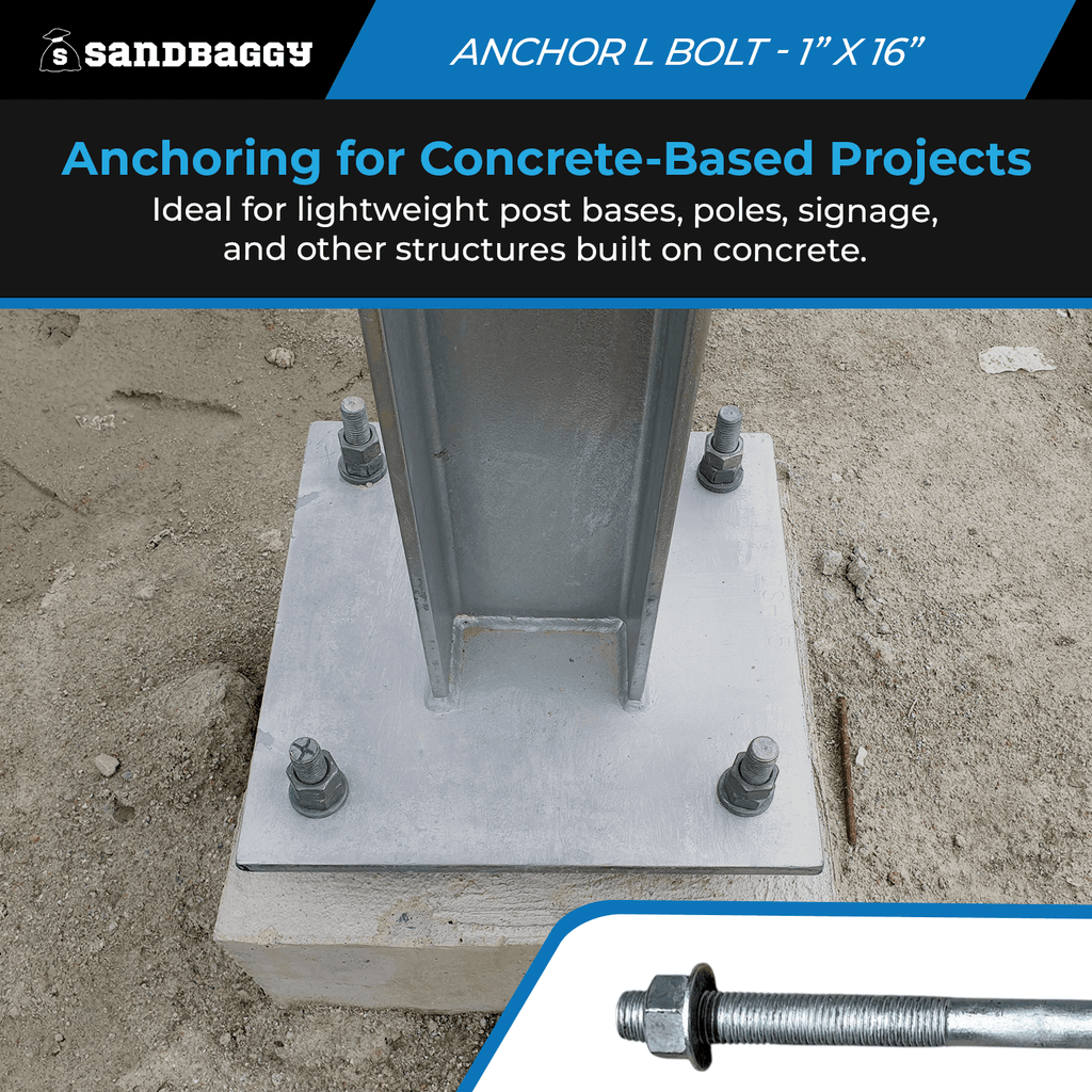 1" x 16" Galvanized Anchor L-Bolt with Nut & Washer