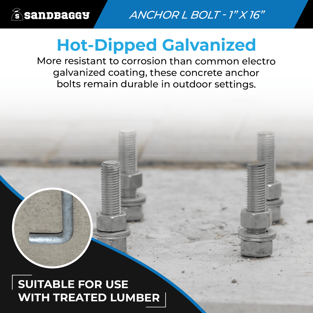 1" x 16" Galvanized Anchor L-Bolt with Nut & Washer