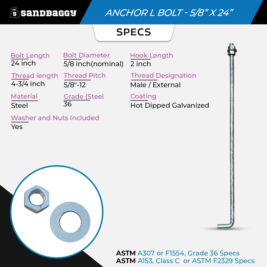 Anchor l bolt - 5/8” x 24”
