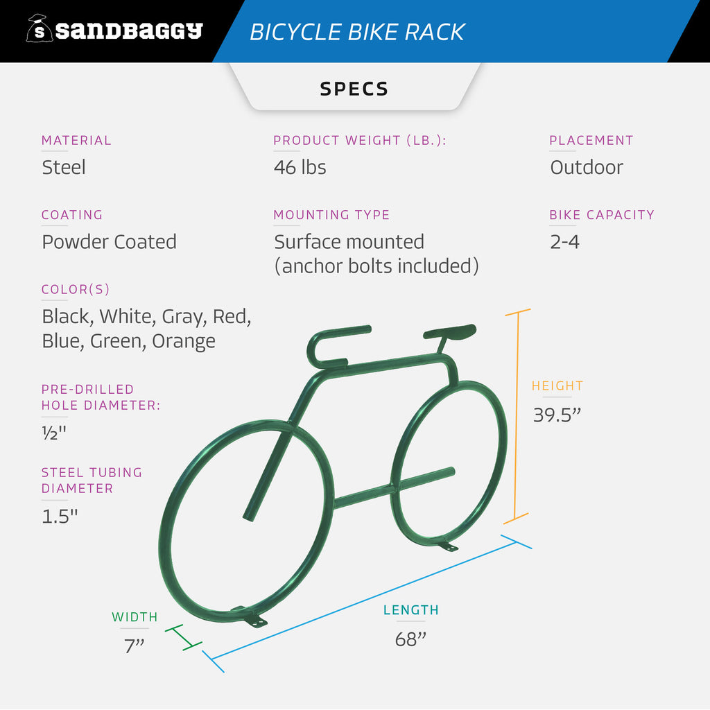 Bicycle Bike Rack – Surface Mounted w/ Anchor Bolts - 2-4 Bike Capacity