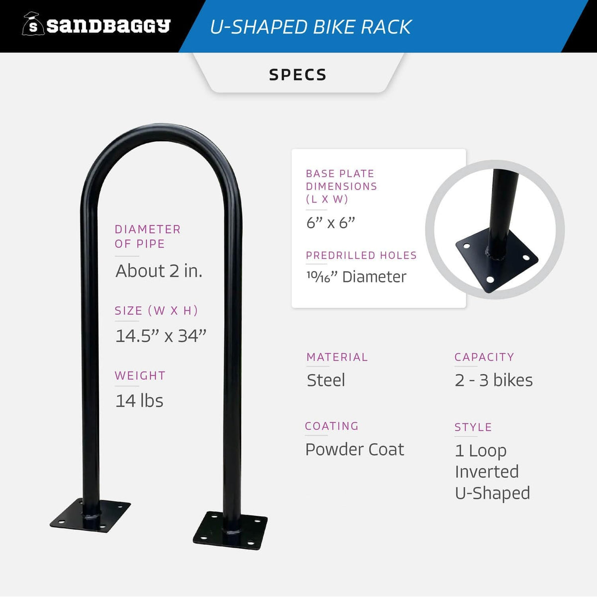 U Rack Bike Rack U Shaped Bike Rack | Outdoor Single Loop Commercial Bike Rack – Sandbaggy