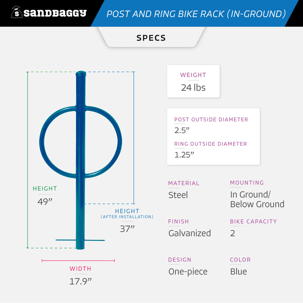 Commercial Post and Ring Bike Rack - In Ground (2 Bike Capacity)