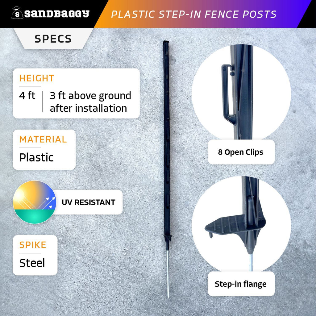 black 4 ft plastic step-in fence post 
