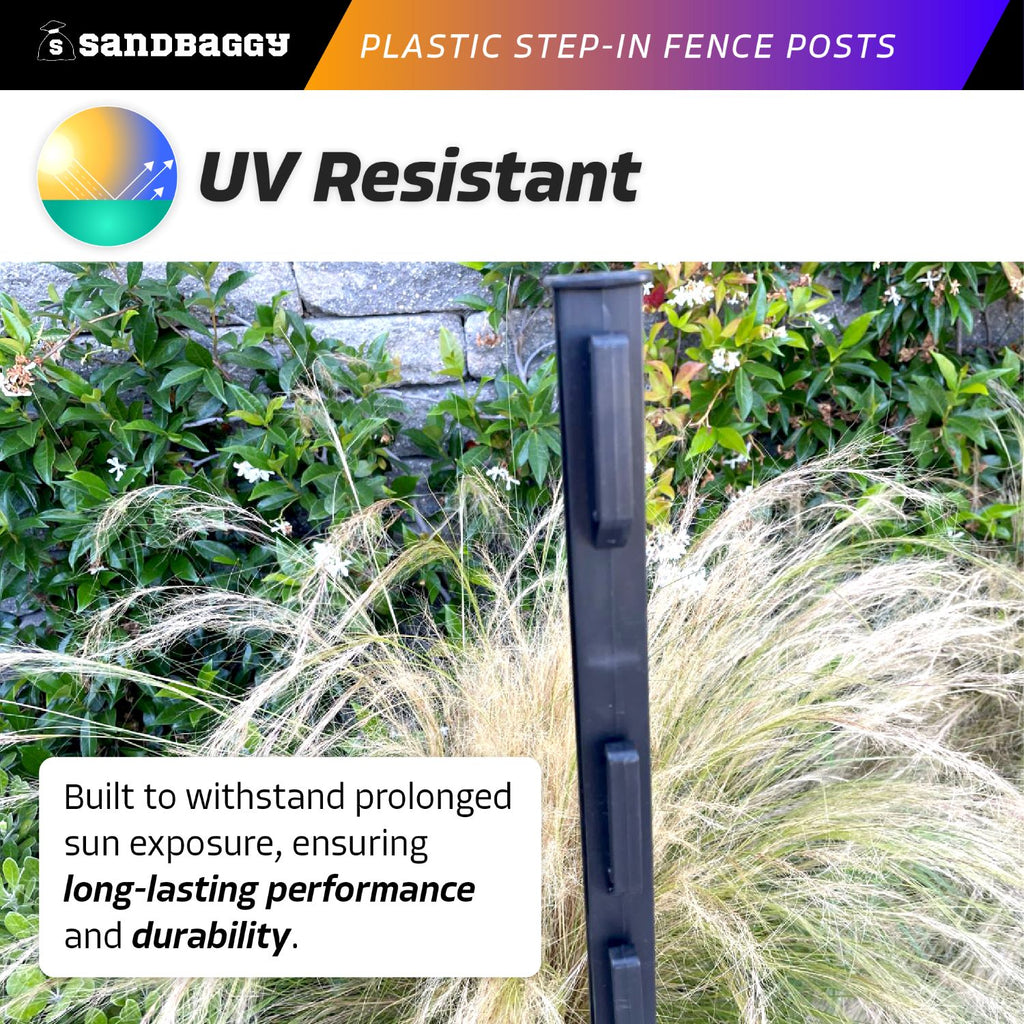 black 4 ft step-in fence post uv resistant