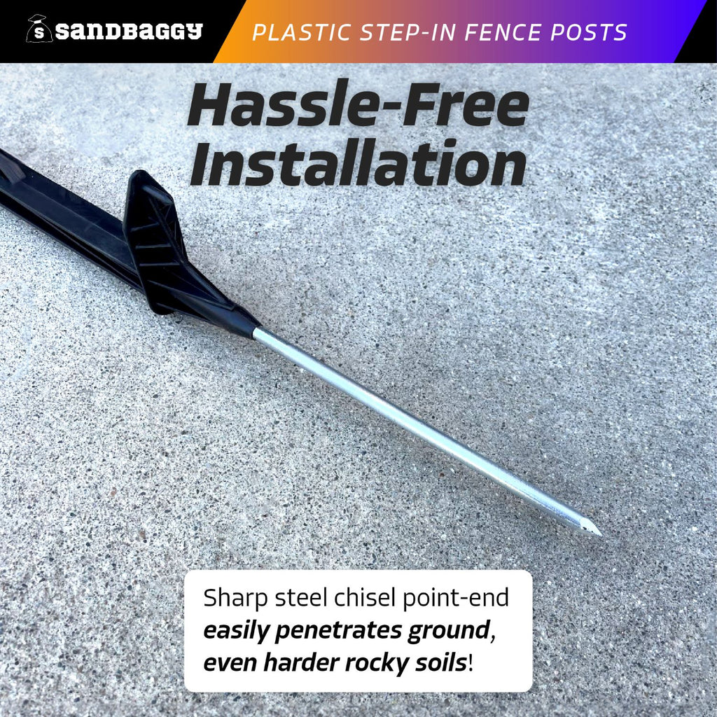 black 4 ft step-in fence post for hard rocky soils