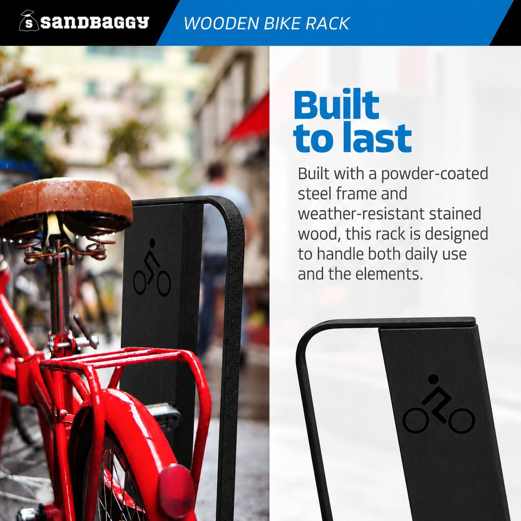 Black Modern Commercial Wood Bike Rack - Surface Mount - 2 Capacity