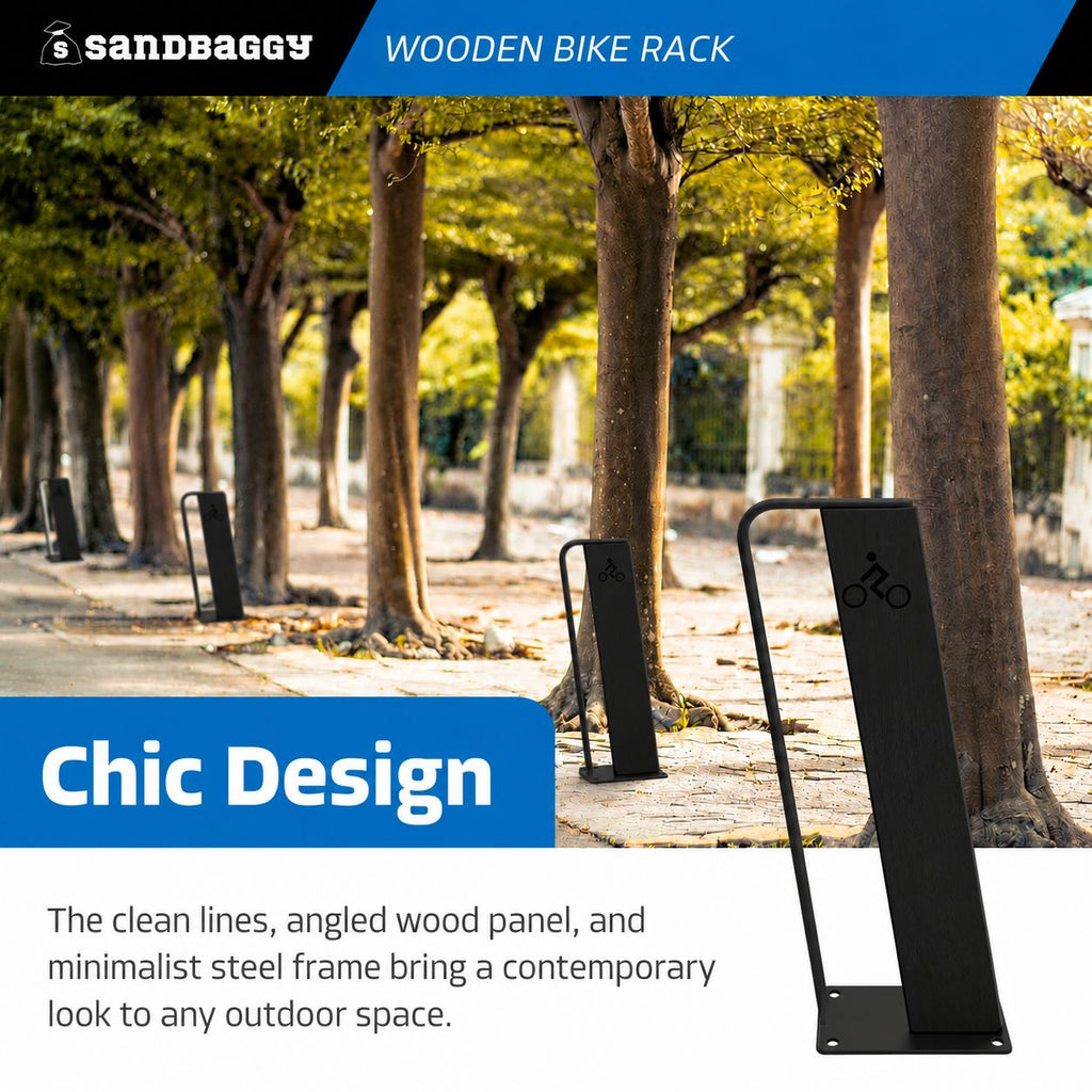 Black Modern Commercial Wood Bike Rack - Surface Mount - 2 Capacity