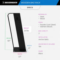 Black Modern Commercial Wood Bike Rack - Surface Mount - 2 Capacity