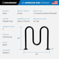 Black Dual Loop Bike Rack - 5 capacity 