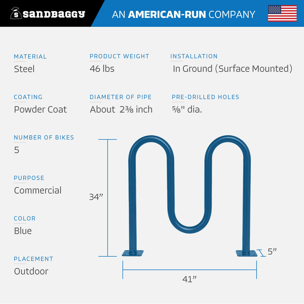 Blue Dual Loop Bike Rack - 5 Capacity 