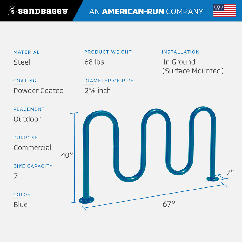 Blue 5 loop bike rack - 7 capacity 