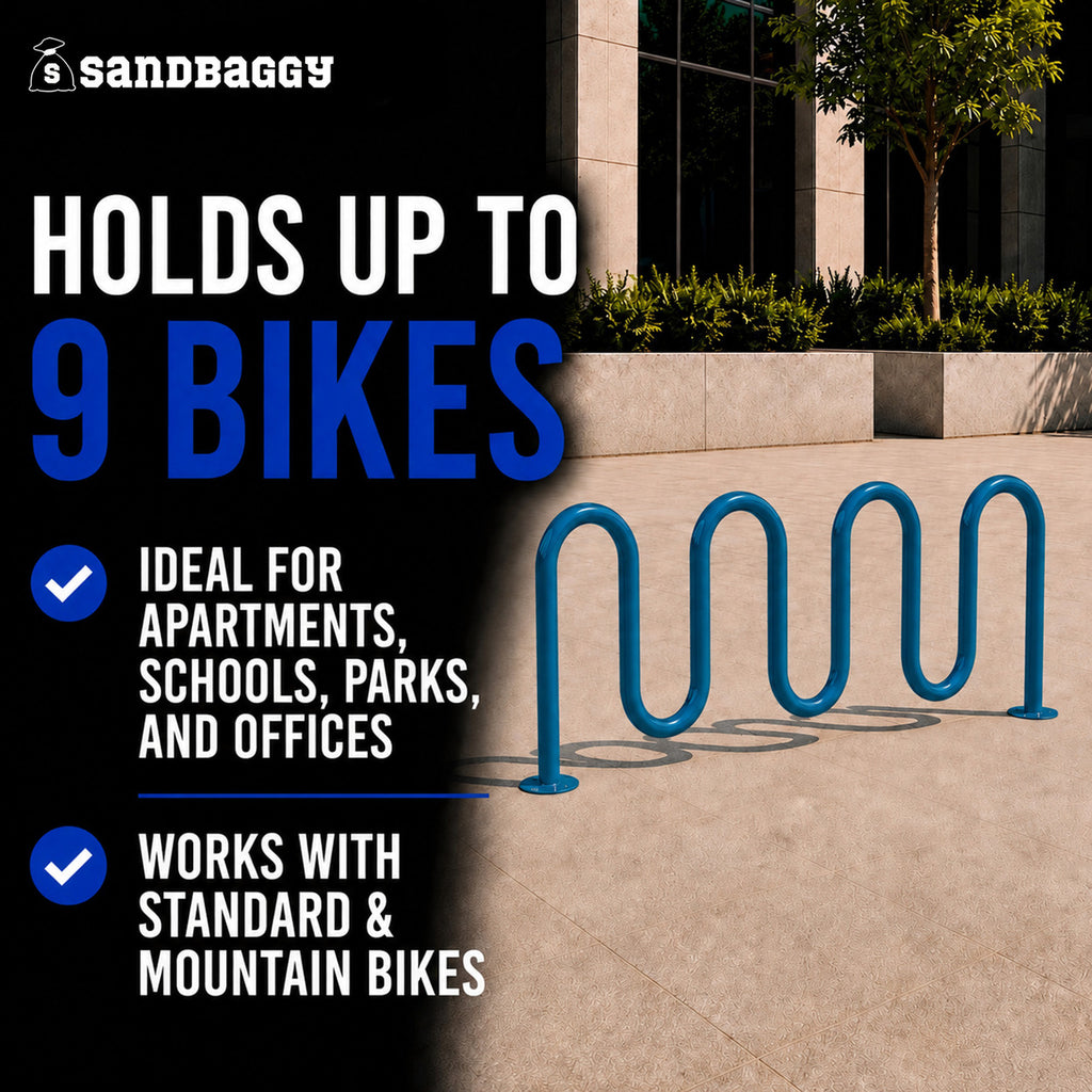 Commercial 7-Loop Wave Bike Rack - 9 Bike Capacity (Blue)