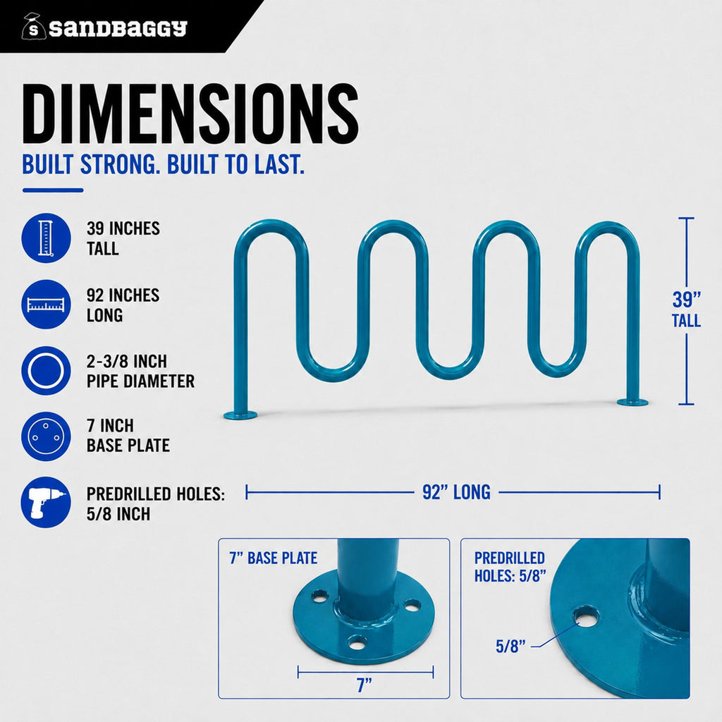 Commercial 7-Loop Wave Bike Rack - 9 Bike Capacity (Blue)