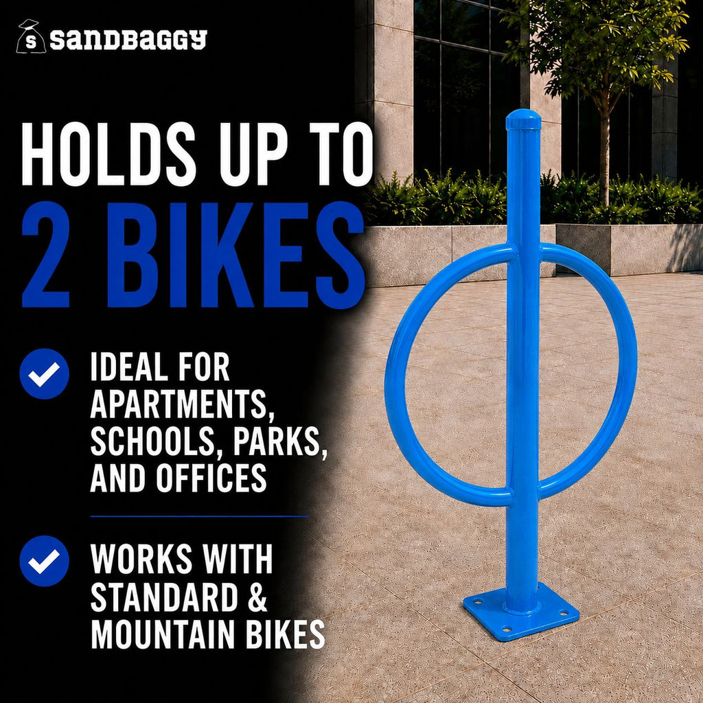 commercial post and ring bike rack - blue - 2 bike cap 
