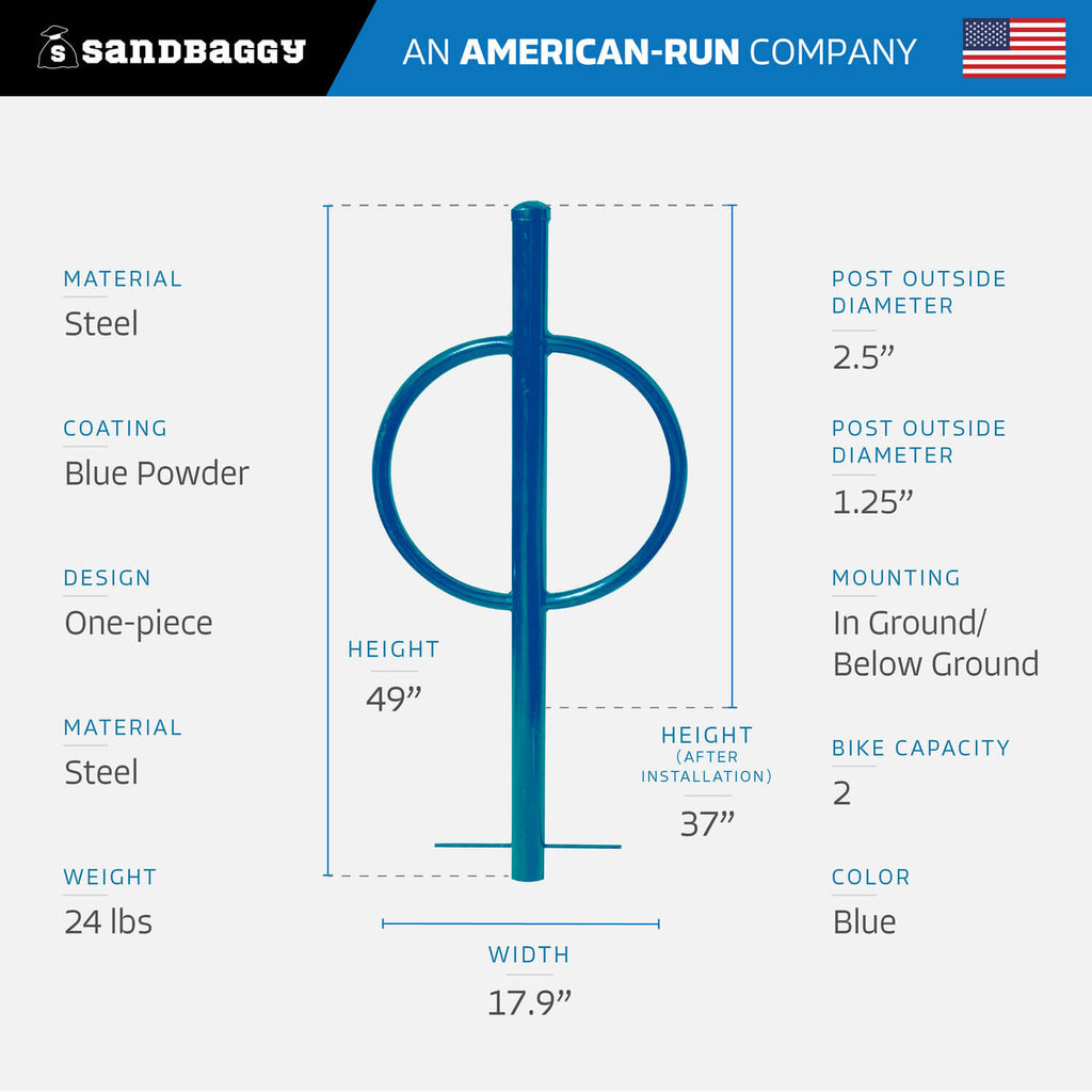 in ground post and ring bike rack - blue