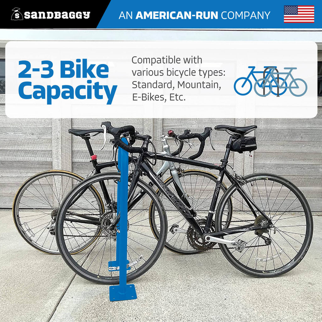 blue outdoor u shaped bike rack