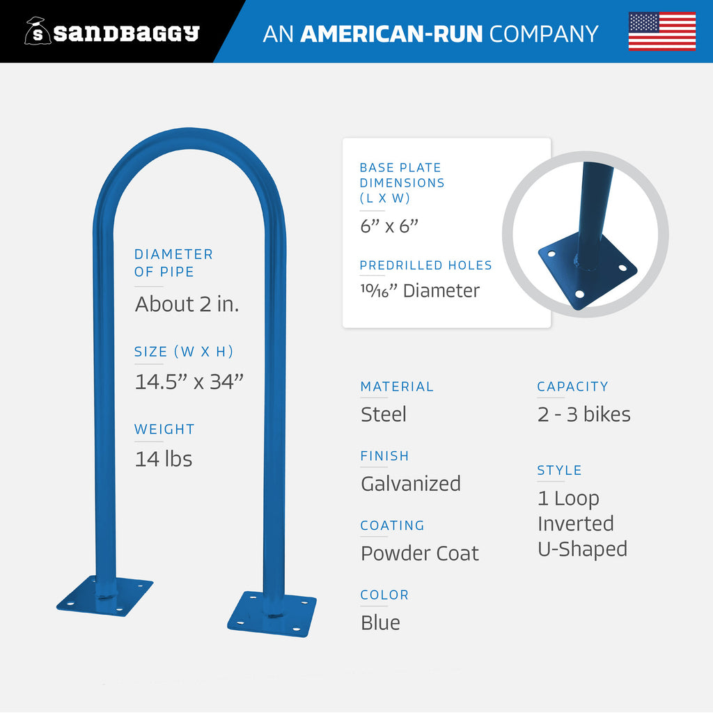 blue outdoor u shaped bike rack