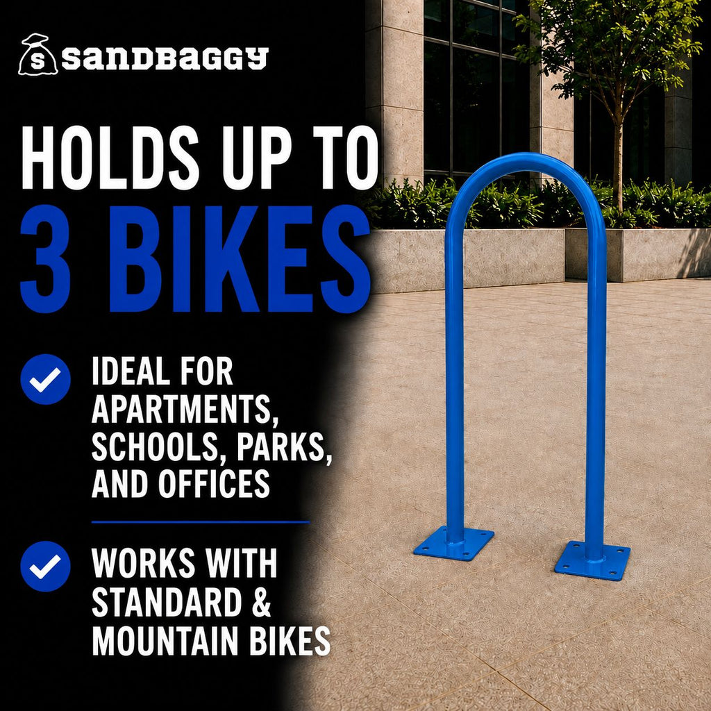 Blue U Shape Outdoor Bike Rack | Single Loop Commercial Bike Stand (2-3 Capacity)