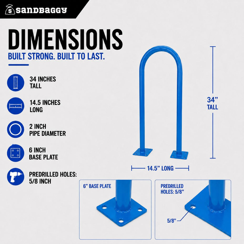 Blue U Shape Outdoor Bike Rack | Single Loop Commercial Bike Stand (2-3 Capacity)