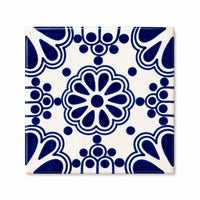 Cobalt Rosette Medallion Talavera Tile 4.25” x 4.25” | Handmade Puebla Mexican Tile