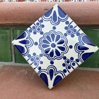 Cobalt Rosette Medallion Talavera Tile 4.25” x 4.25” | Handmade Puebla Mexican Tile
