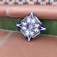 Cobalt Rosette Medallion Talavera Tile 4.25” x 4.25” | Handmade Puebla Mexican Tile