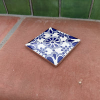 Cobalt Rosette Medallion Talavera Tile 4.25” x 4.25” | Handmade Puebla Mexican Tile