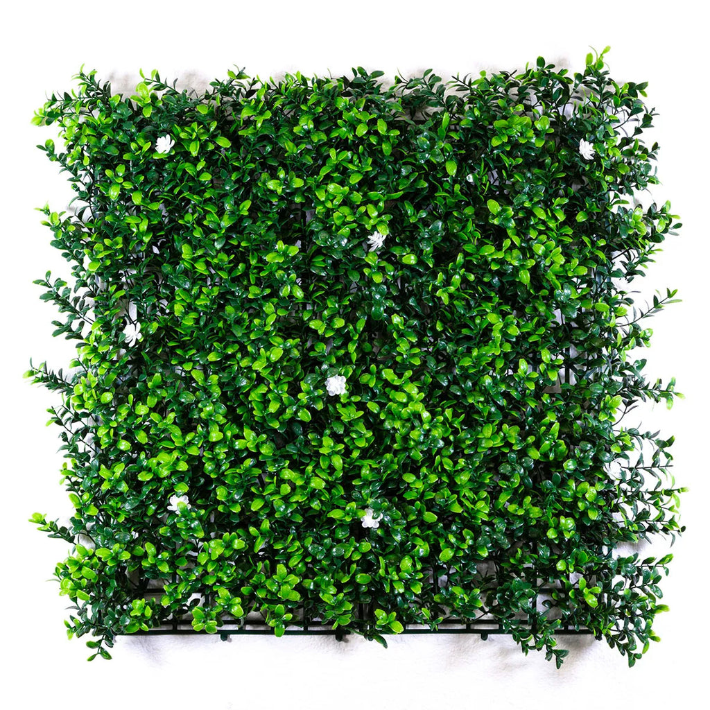20"x 20" Gardenia Boxwood Artificial Greenery Wall Panels with White Flowers