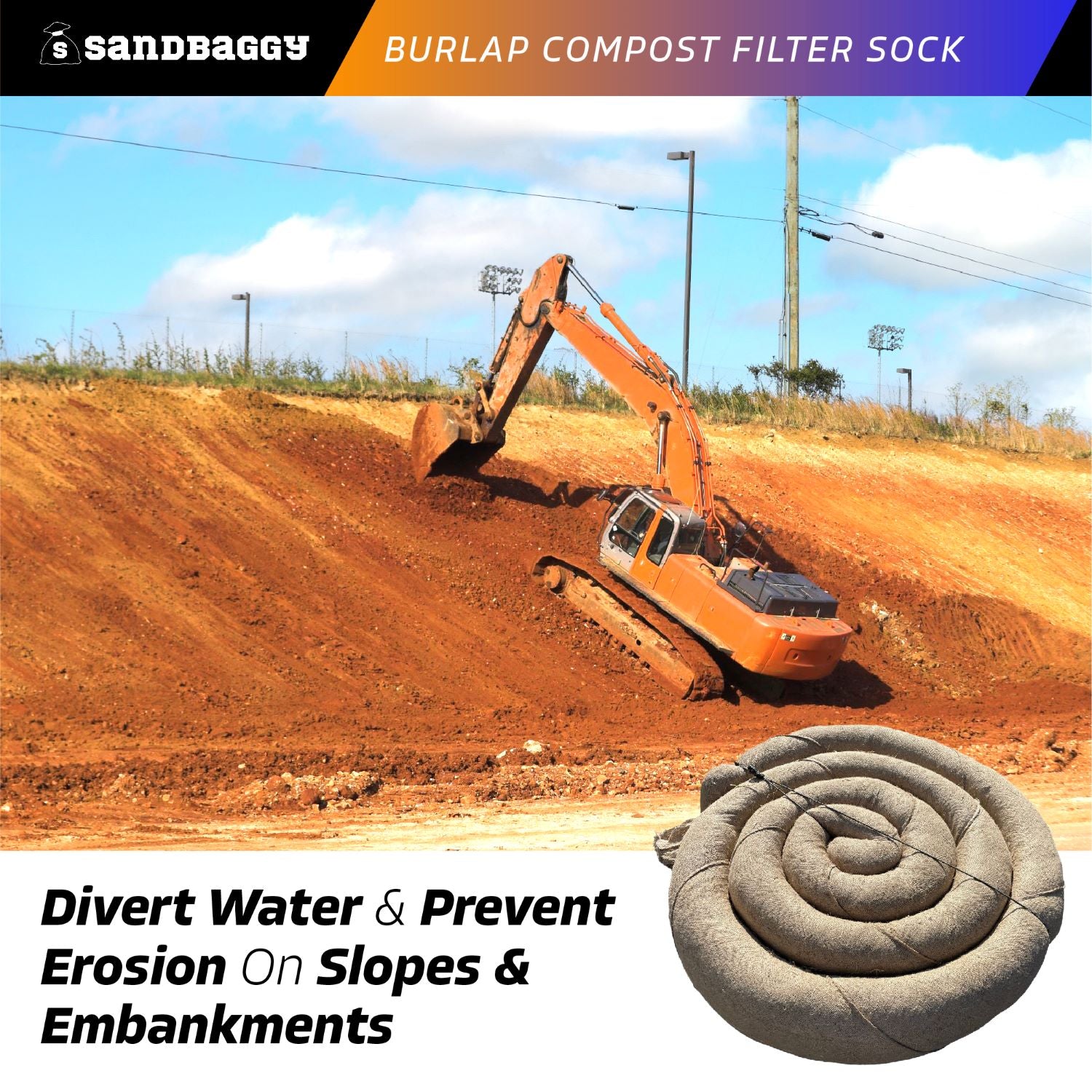 Compost Filter Sock - Sediment & Erosion Control – Sandbaggy