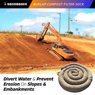 burlap compost filter sock for erosion control on construction site and embankments