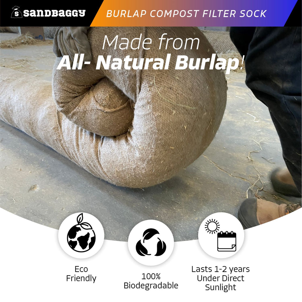 burlap compost filter sock is 100% biodegradable