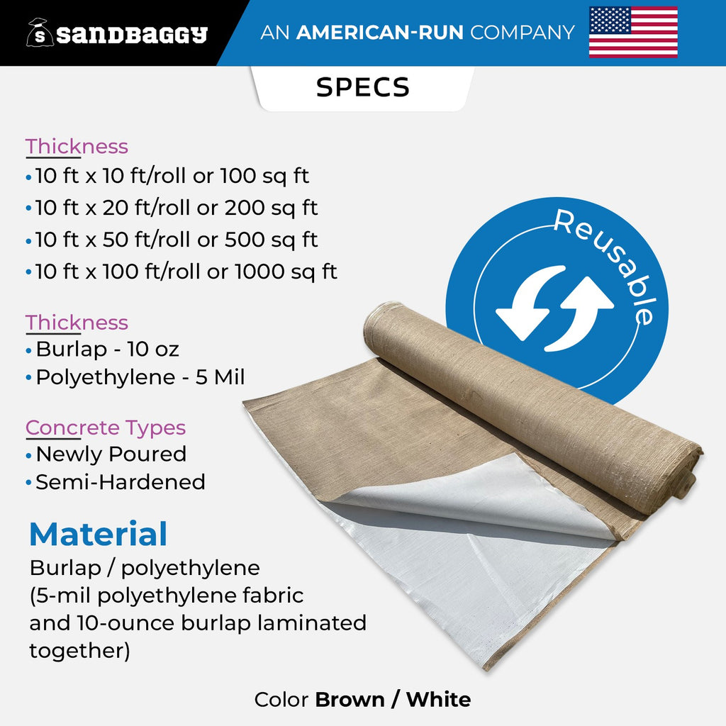 Burlap Concrete Curing Blankets - Curelap - Burlene - 10 ft Width