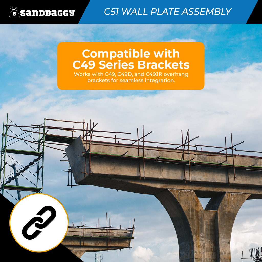 C51 Wall Plate Assembly for C49 Bridge Overhang Brackets – Mounts to 3/4" Concrete Inserts