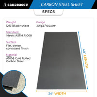 2 ft x 4 ft Cold Rolled Carbon Steel Sheet — 20 Gauge A1008 Flat Plate