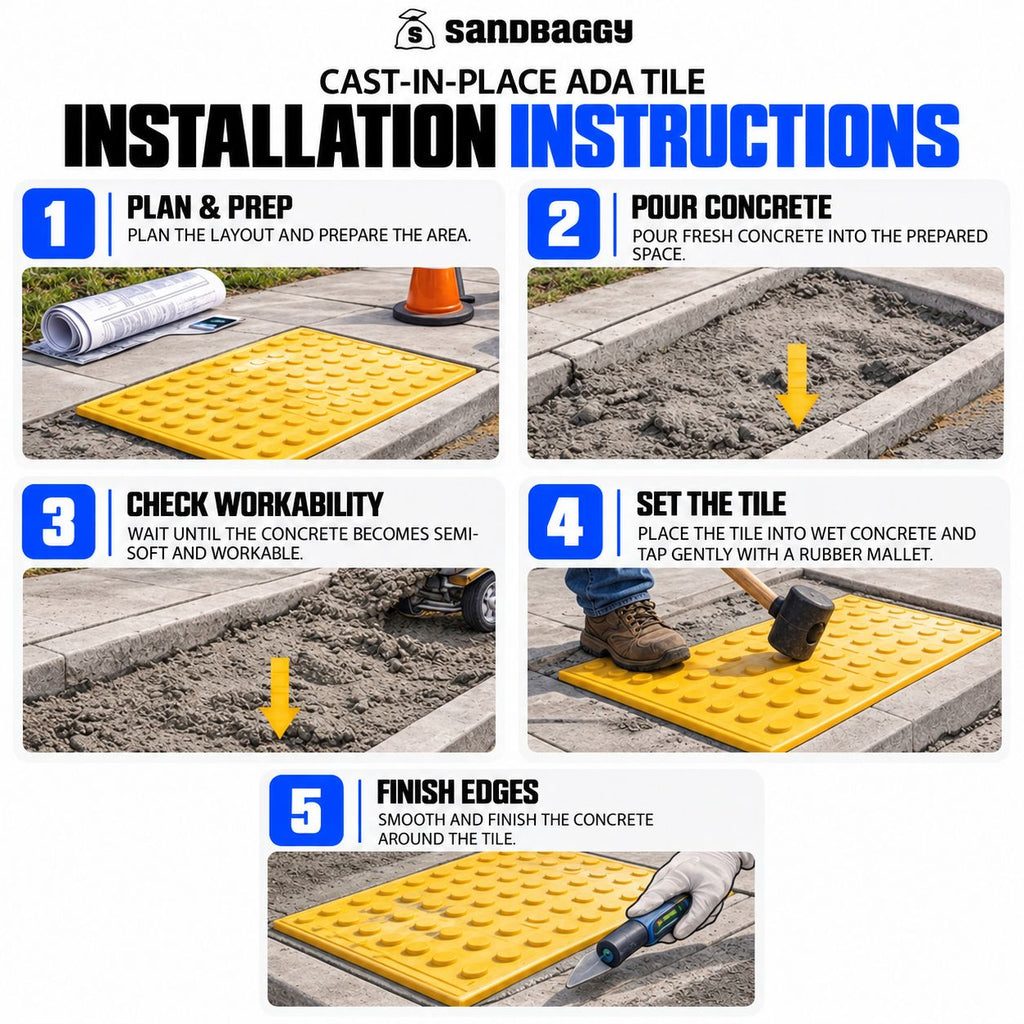Cast-in-Place ADA Tile (36" x 48") - USA Made Truncated Domes