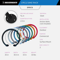 Commercial Circle Bike Racks - Surface Mount - 2 Bike Capacity