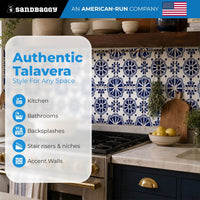 Blue and White Cobalt Rosette Talavera Tile