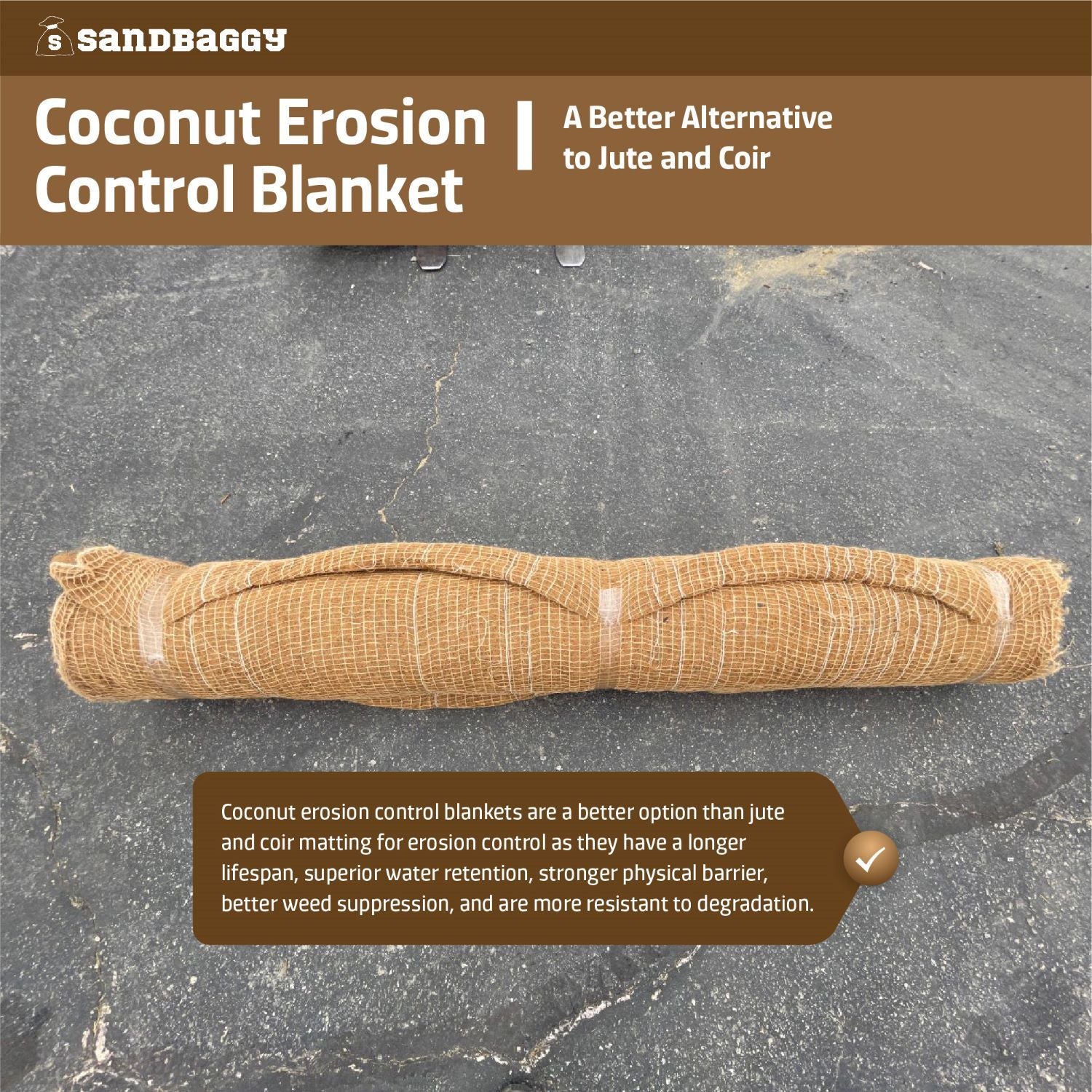 7.5 ft x 120 ft Coconut Erosion Control Blanket - Steep 1:1 Slopes –  Sandbaggy