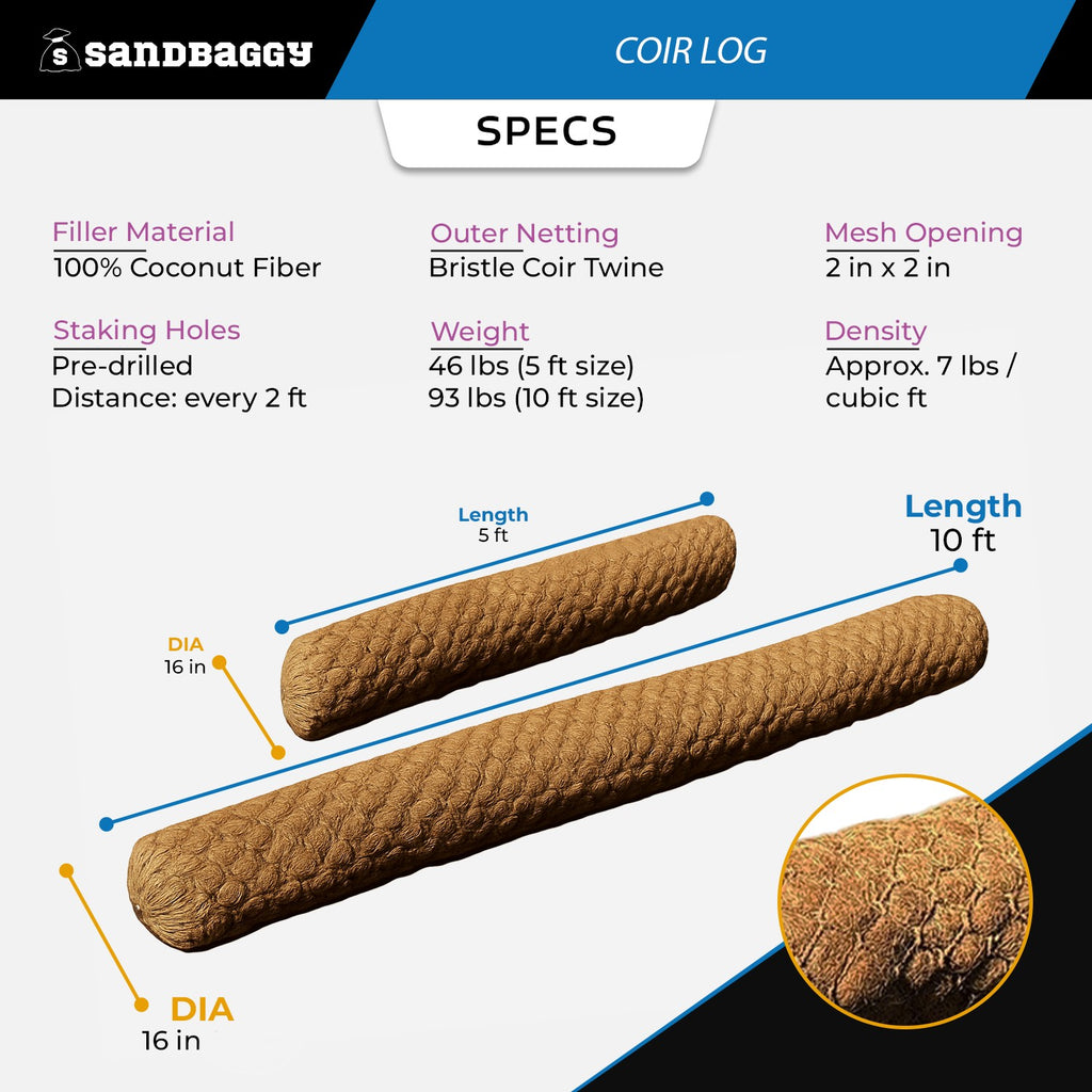 Coir Fiber Log – 16" Diameter | Biodegradable Erosion Control