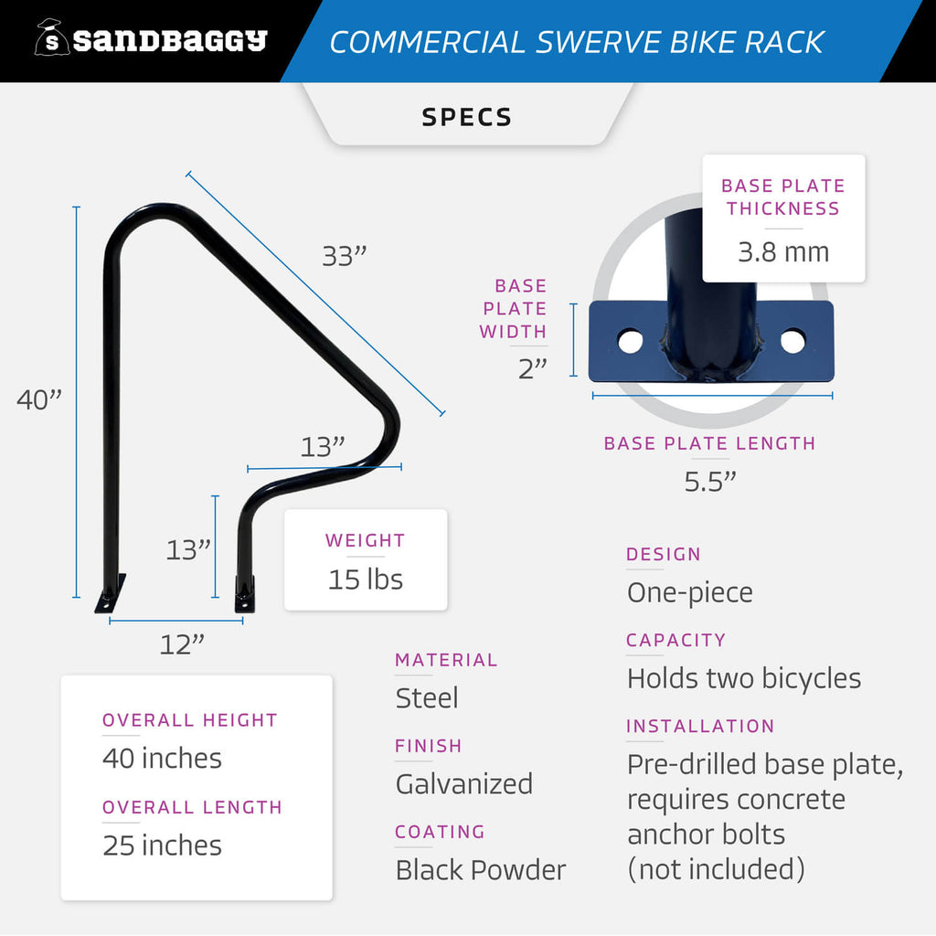 commercial swerve bike racks specs