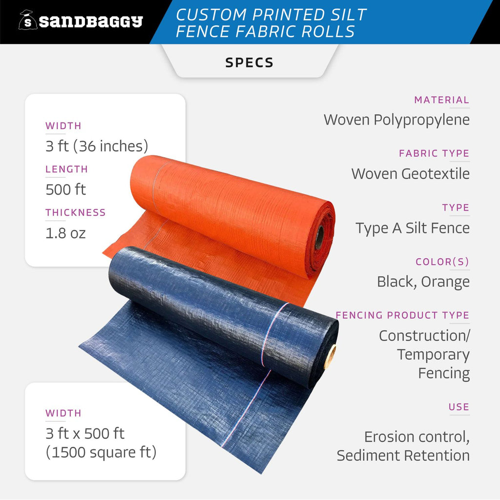 Custom Printed Silt Fence Fabric Rolls - Specs