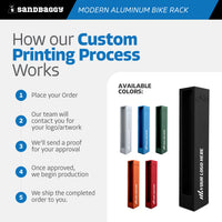 Custom Printed Logo Modern Aluminum Bike Rack | Commercial, Dual Capacity, Surface Mount (5”x4”x34”)