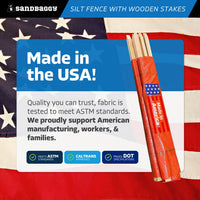 3 ft x 100 ft DOT Orange Silt Fence with Wood Stakes (4 ft) - Sediment and Erosion Control - Made in USA