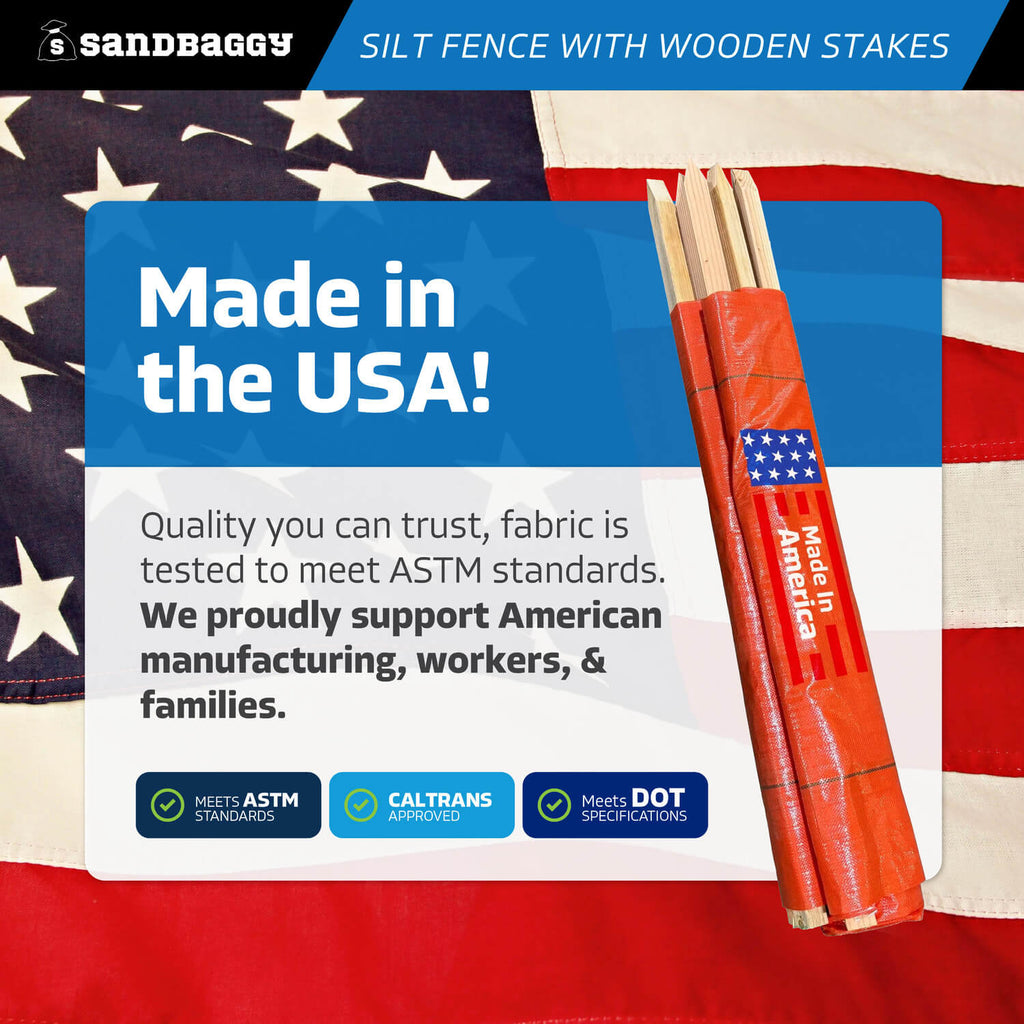 3 ft x 100 ft DOT Orange Silt Fence with Wood Stakes (4 ft) - Sediment and Erosion Control - Made in USA