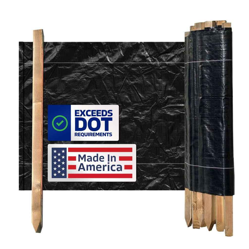 3 ft x 100 ft DOT Black Silt Fence with Wood Stakes