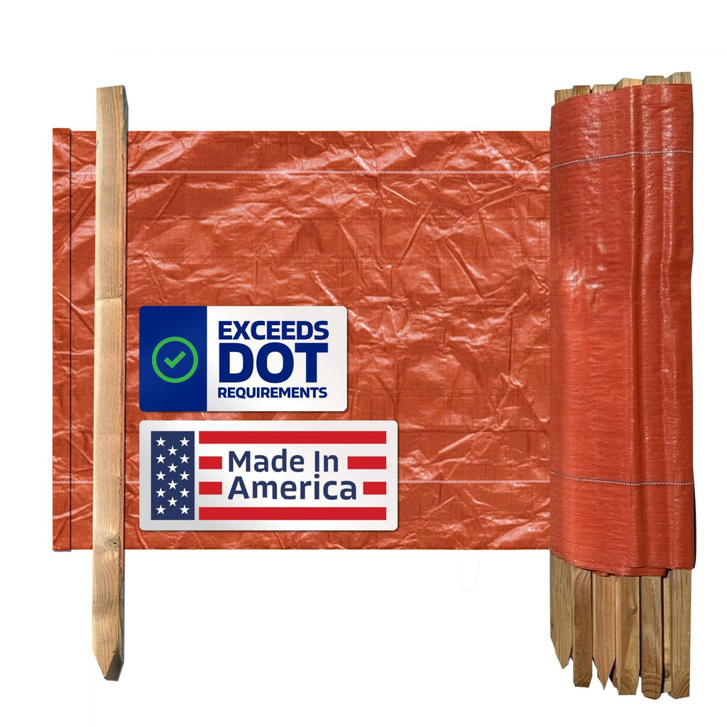 3 ft x 100 ft DOT Orange Silt Fence with Wood Stakes
