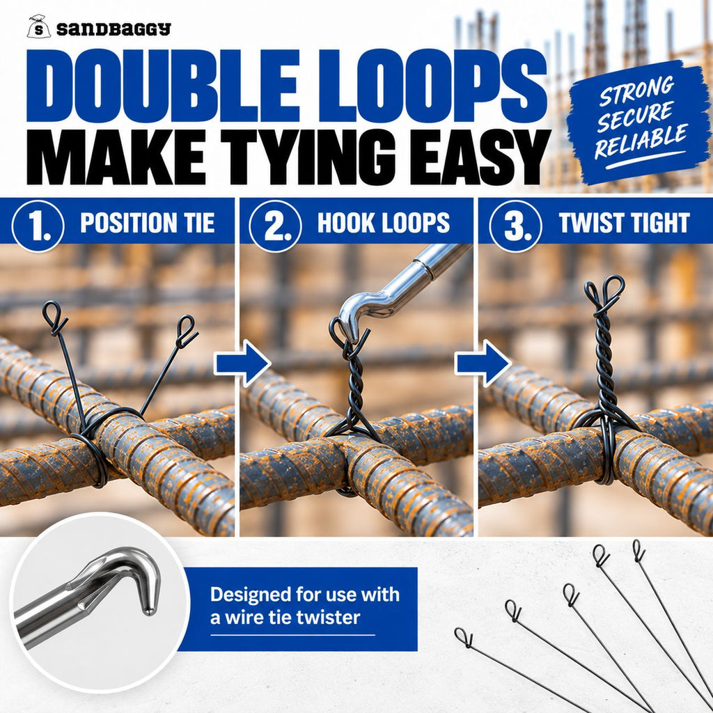 how to install double loop rebar wire ties with wire tie twister